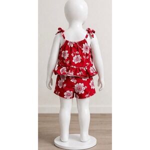 Carters Girls 3T Red Floral Short Set Peplum Tie Shoulder Summer Outfit